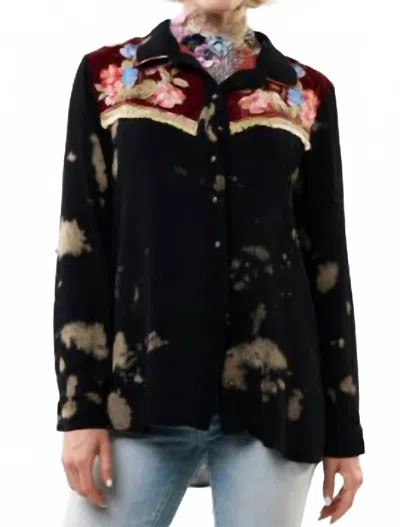 Aratta Western Blouse In Black Floral Embroidered
