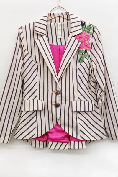 Aratta Women's Derby Princess Stripe Blazer In Cream Stripes Combo In Pink