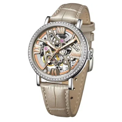 Pre-owned Arbutus Skeleton Dial Leather Strap Women Watch Ar1906sfw