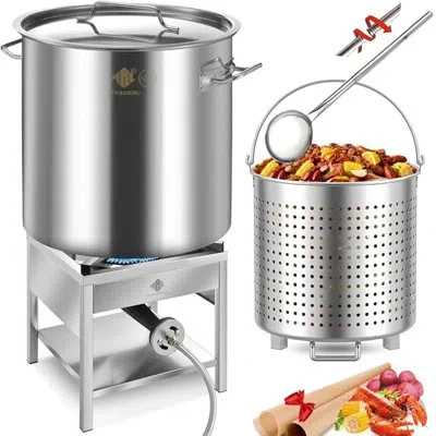 Arc 100qt Stainless Steel Seafood Boil Pot With 200,000btu Propane Burner And 48" Large Spoon, W/basket 