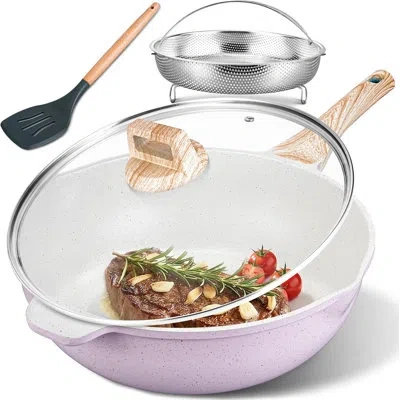 Arc 12 Inch Ceramic Deep Frying Pan,5.5qt Sauté Pan With Lid,large Skillet With Steam Rack,healthy Jumbo In Purple