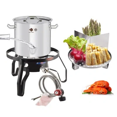 Arc 20qt Steaming Kit, 55,000btu Portable Propane Burner, Ss Steamer Pot W/easy-fill Water Spout, Divide In Black