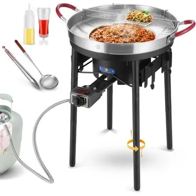Arc 23" Concave Comal Set W/50,000btu Propane Grill Burner, Stainless Steel Griddle Fryer Cookware Set, 