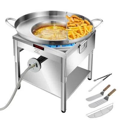 Arc 23" Nsf Certified Concave Comal & Discada Cooker Set With 200,000 Btu Propane Stove, Outdoor Cooking In Silver