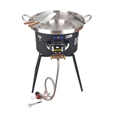 Arc 23" Stainless Steel Concave Comal Set, 80,000 Btu Propane Burner And Stand, Discada Disc Cooker.