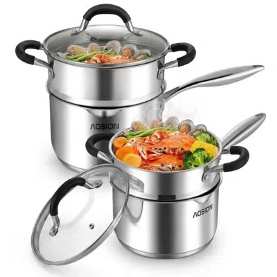 Arc 2.5+3.5 Quart Stainless Steel Saucepan With Steamer Basket,small Pots For Cooking,steamer Pan With P In Silver