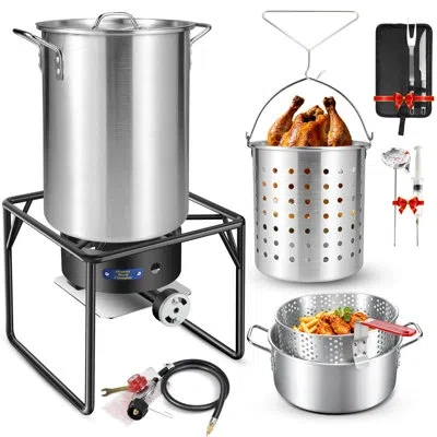 Arc 30qt Turkey Fryer Kit With 10qt Fish Fryer Pot, 55,000 Btu Propane Burner,aluminum Deep Fryer W/,kni In Silver