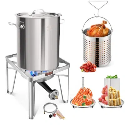 Arc 32qt Stainless Steel Pot With 200,000btu Propane Fryer, Seafood Boil Pot, Crab Boil Pot, Lobster Pot