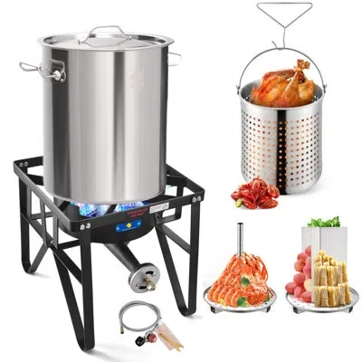 Arc 32qt Stainless Steel Seafood Boil Pot With 200,000btu Single Burner Propane Stove, Heavy Duty Propan