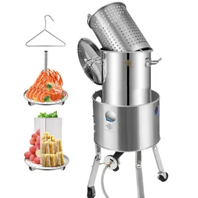 Arc 32qt Stainless Steel Stockpot With 200,000btu Propane Burner, Seafood Boil Pot And Burner With Baske