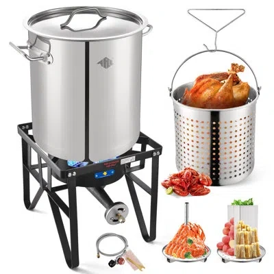 Arc 40qt Stock Pot Seafood Boil Pot And Propane Stove With 200,000btu, Stainless Steel Crawfish Boil Pot