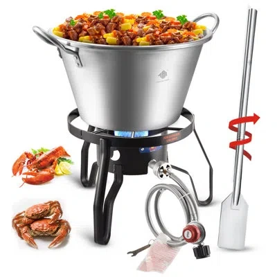 Arc 41qt Outdoor Wok And Propane Stove Outdoor Cooker Set, 21" Heavy Duty Mexican Cazo Para Carnitas And In Silver;black