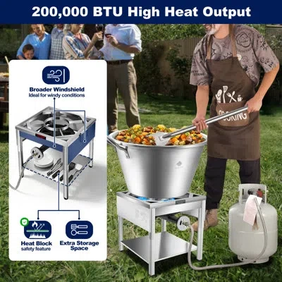 Arc 41qt Stainless Steel Mexican Cazo Para Carnitas Set, 200,000btu Protable Propane Burner With Foldabl