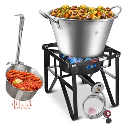 Arc 41qt Stainless Steel Mexican Cazo Para Carnitas With 200,000 Btu Propane Stove,11.8" Fry Strainer Ba In Black