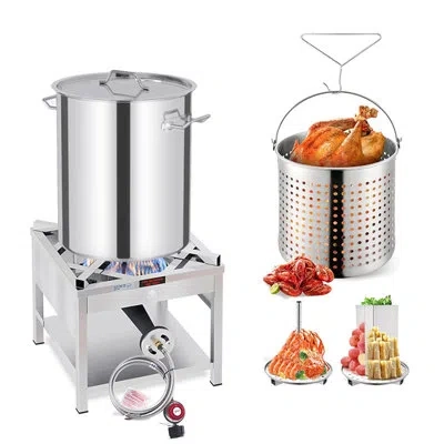 Arc 52qt Seafood Boiling Kit, 200,000btu Propane Burner And Stainless Steel Crawfish Boil Pot W/basket A