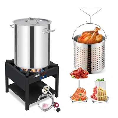 Arc 52qt Seafood Boiling Kit, 200,000btu Propane Burner And Stainless Steel Crawfish Boil Pot W/basket A