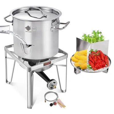 Arc 52qt Stainless Steel Steamer Pot With 200,000btu Portable Propane Burner For Outdoor Cooking, Seafoo