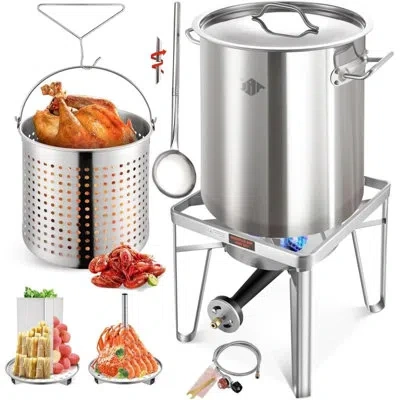 Arc 52qt Stainless Steel Turkey Fryer Pot With 36" Large Spoon, Propane Burners Kit, Tamale Steamer Pot 