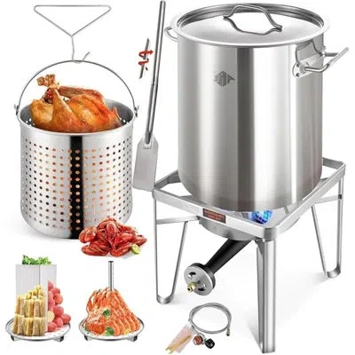 Arc 52qt Stainless Steel Turkey Fryer Pot With 36" Mixing Paddle, Propane Burners Kit, Tamale Steamer Po
