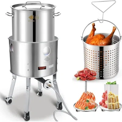 Arc 64qt Crawfish Boil Pot With Basket Kit, Stainless Steel Crab Boil Pot And Burner 20,0000btu,stainles In Silver
