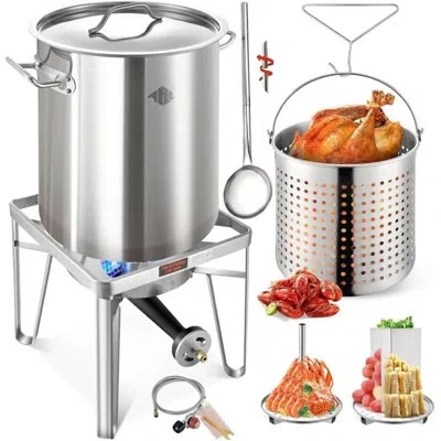 Arc 64qt Stainless Steel Pot With 200,000 Btu Propane Burner And 36" Large Spoon-seafood Boil Pot, Crab 