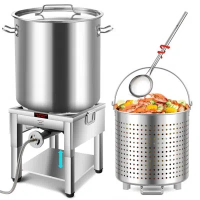Arc 64qt Stainless Steel Seafood Boil Pot With 200,000btu Fortable Propane Burner And 36" Large Spoon, C