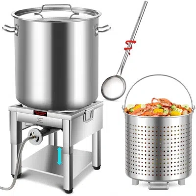 Arc 64qt Stainless Steel Seafood Boil Pot With 200,000btu Fortable Propane Burner And 48" Large Spoon, C
