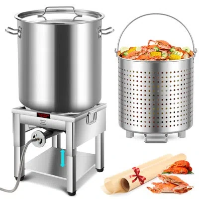 Arc 64qt Stainless Steel Seafood Boil Pot With 200,000btu Propane Burner Foldable Legs For Outdoor Deep 