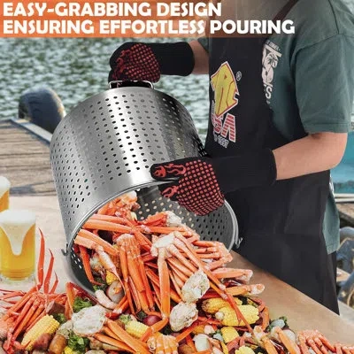 Arc 64qt Stainless Steel Seafood Boil Pot With Basket And 36" Large Spoon, Threads Removable Handle, Cra