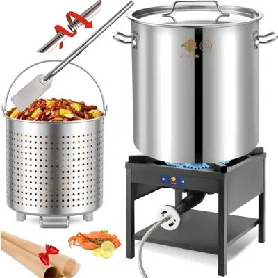 Arc 64qt Stainless Steel Seafood Boiling Turkey Fryer Kit With Strainer And Propane Stove With 200,000bt