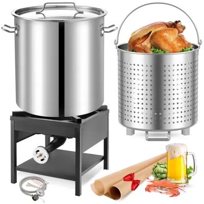 Arc 64qt Stainless Steel Seafood Boiling Turkey Fryer Kit With Strainer And Propane Stove With 200,000bt