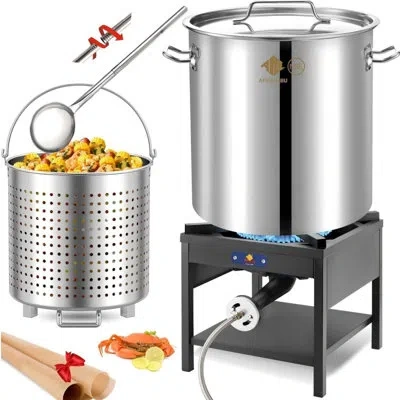 Arc 64qt Stainless Steel Seafood Boiling Turkey Fryer Kit With Strainer And Propane Stove With 200,000bt