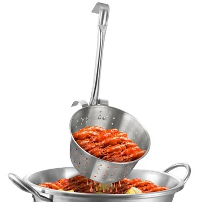 Arc 7.4qt Stainless Steel Fry Strainer Basket For Large Outdoor Wok,11.8" Strainer Basket With Innovativ In Silver