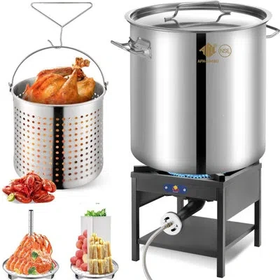 Arc 84qt Stainless Steel Pot With 200,000btu Propane Fryer, Seafood Boil Pot, Crab Boil Pot, Lobster Pot In Silver