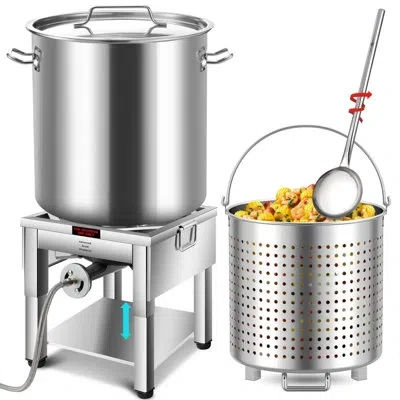 Arc 84qt Stainless Steel Seafood Boil Pot With 200,000btu Fortable Propane Burner And 48" Large Spoon, C