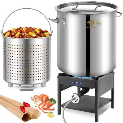 Arc 84qt Stainless Steel Seafood Boiling Kit With Strainer And 200,000btu Propane Stove, Crab Crawfish B