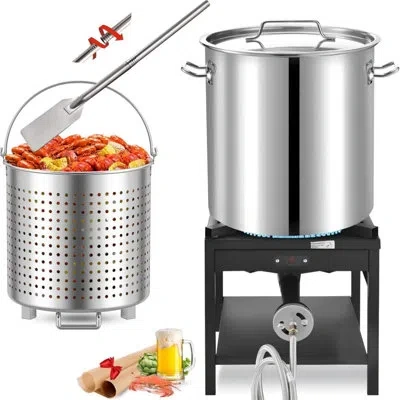 Arc 84qt Stainless Steel Seafood Boiling Turkey Fryer Kit With Strainer, 200,000btu Propane Stove And 48