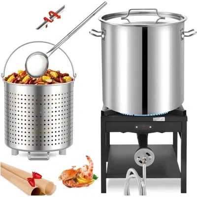 Arc 84qt Stainless Steel Seafood Boiling Turkey Fryer Kit With Strainer, 200,000btu Propane Stove And 48