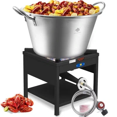 Arc 9qt Mexican Cazo Para Carnitas Set, 200,000btu Propane Burner, Stainless Steel 25" Heavy Duty Outdoo In Matte Black