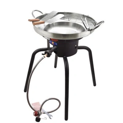 Arc Cast Iron 65,000btu Propane Burner And Concave Comal Para Tacos Set With Adjustable Legs, 23 Inches  In Matte Black