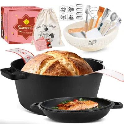 Arc Dutch Oven For Bread Baking, 3.6qt Oval Cast Iron Bread Loaf Pan With Lid, Bread Oven For Sourdough, In Black