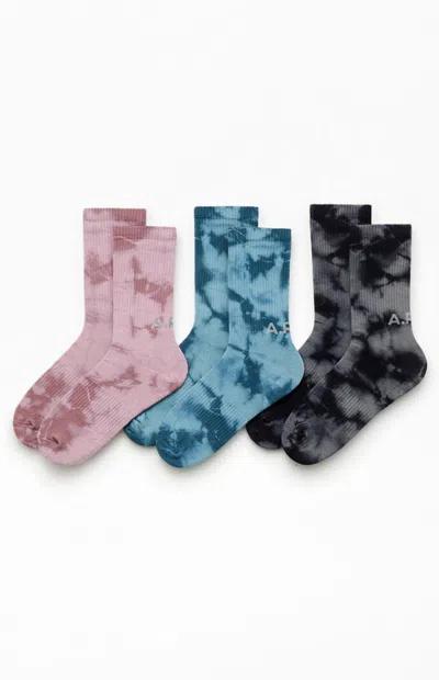 Arc Men's 3 Pack Tie Dye Crew Socks In Black Hibiscus In Multi