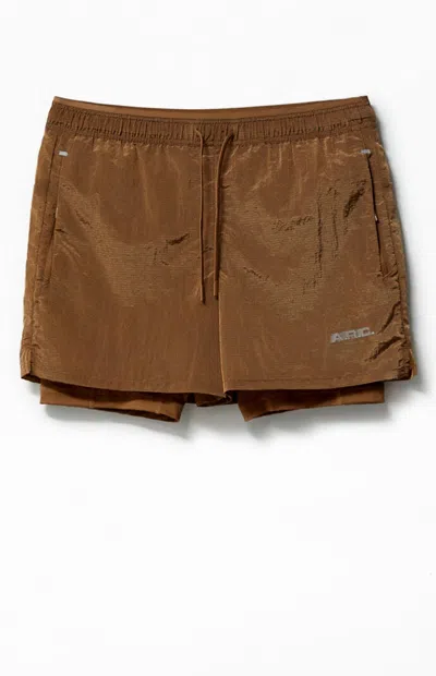 Arc Men's Active Brown Ripstop Running Shorts In Olive In Green