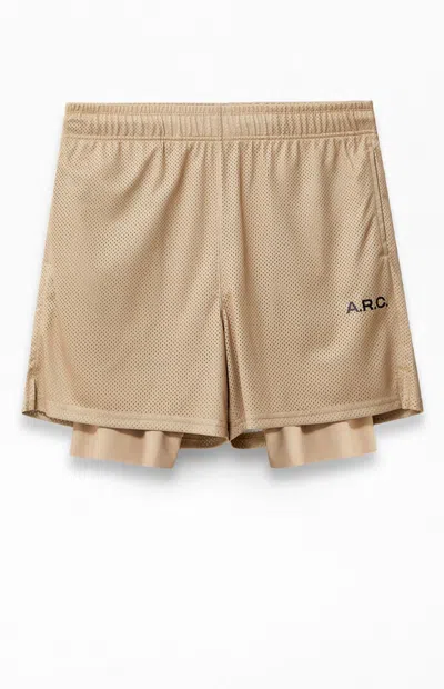 Arc Men's Active Tan Mesh 2 In 1 Shorts In Brown