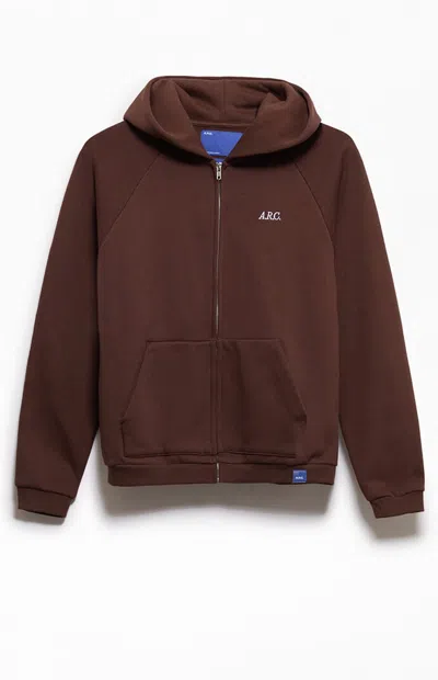 Arc Men's Brown Heavyweight Standard Zip Hoodie In Burgundy