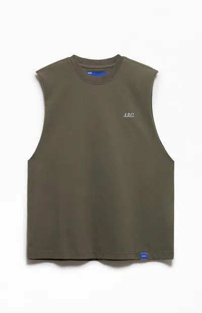 Arc Men's Green Standard Cut Off Muscle T-shirt In Brown
