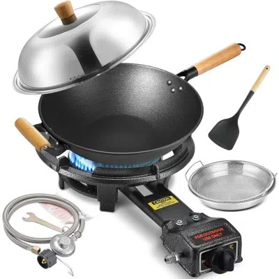 Arc Outdoor Propane Stove, 13" Single Burner And Cast Iron Wok