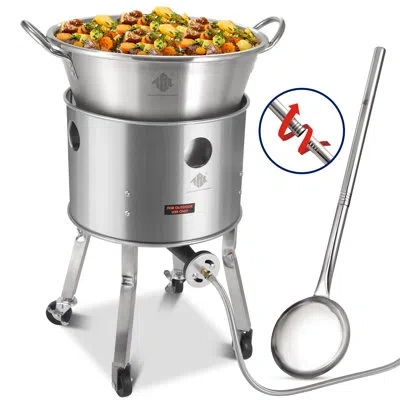 Arc Stainless Steel 200,000btu Propane Burner, 36'' Large Spoon And 41qt Outdoor Wok Set With Wheeled Le