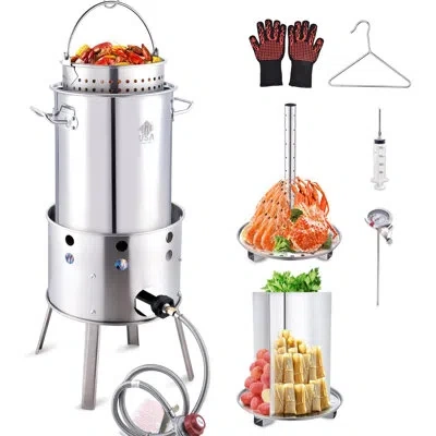Arc Stainless Steel 200,000btu Propane Burner And 41qt Outdoor Wok Set With Wheeled Legs, 21 Inches Heav