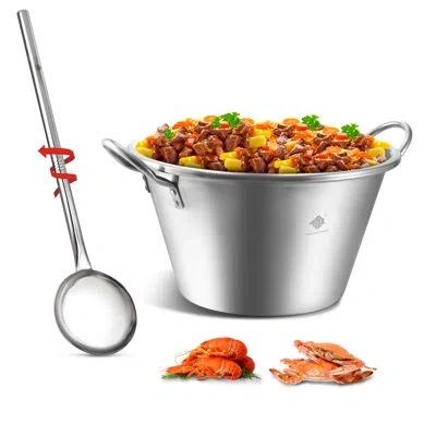 Arc Stainless Steel 25 Inches Heavy Duty Mexican Cazo Para Carnitas With 48"large Spoon, 69qt Large Outd In Silver